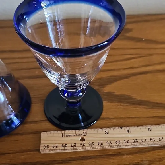 2 Cobalt Blue and Clear Glass Goblets - Picture 4 of 5